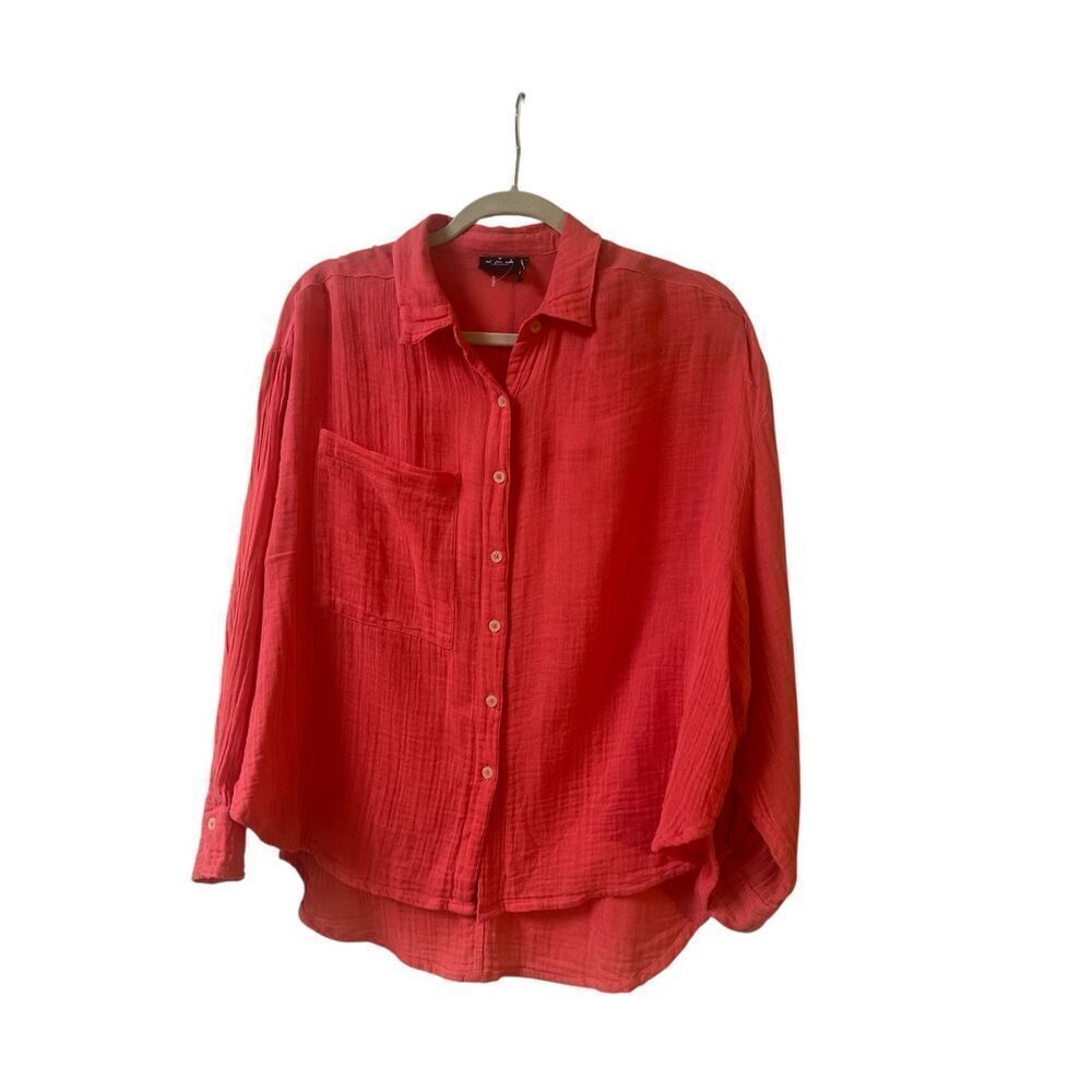 Anthropologie madras blouse by Out From Under coral color Small